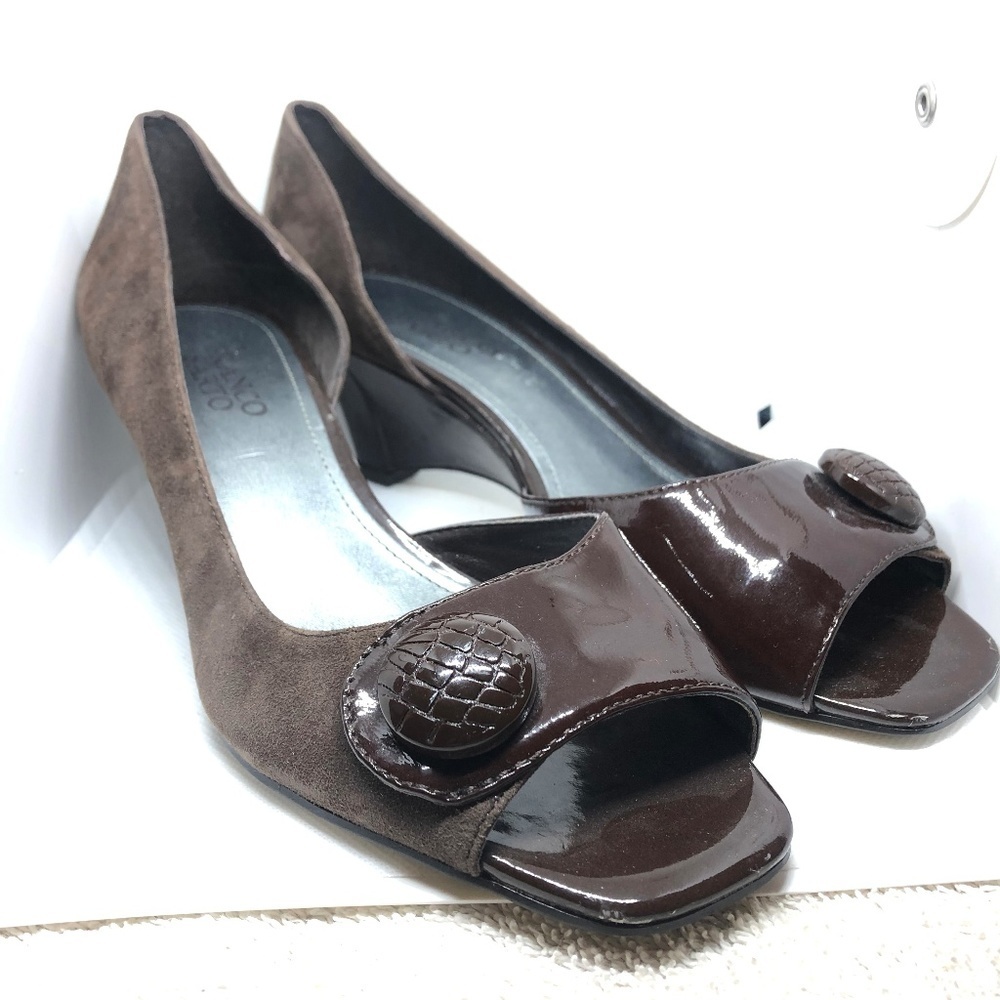 FRANCO SARTO Brown Wedge Leather Heels Shoes ~sz 8